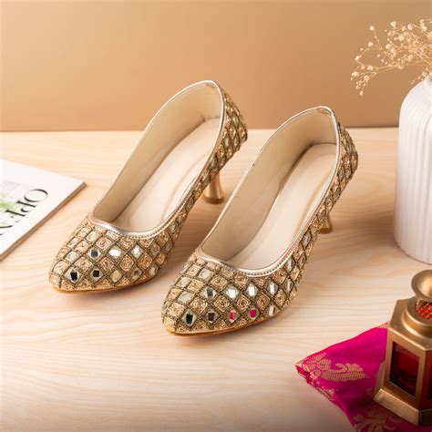 Mirror Work Heels – Ethnic Double Padded Leather Heels | Festive ...