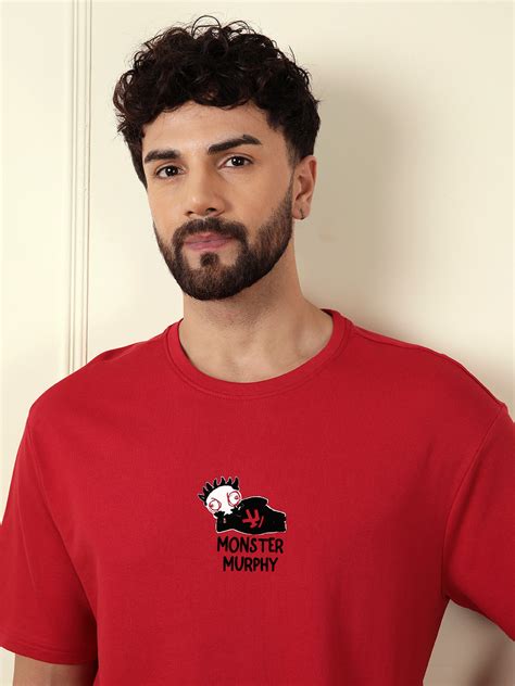 Buy Dark Red Round Neck T Shirt | Red T Shirt for Men Printed | Wrogn