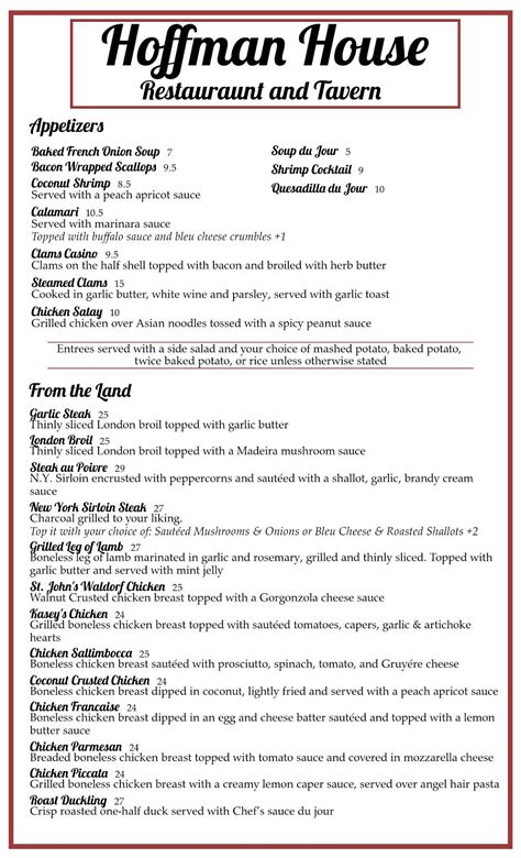 Hoffman House Menu