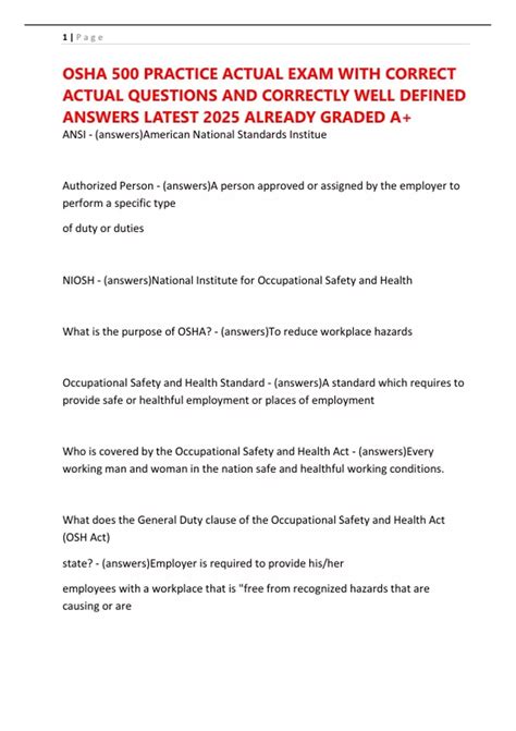 OSHA 500 PRACTICE ACTUAL EXAM WITH CORRECT ACTUAL QUESTIONS AND ...