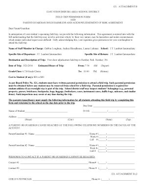 Fillable Online PARENT/GUARDIAN HOLD HARMLESS AND ACKNOWLEDGEMENT OF ...