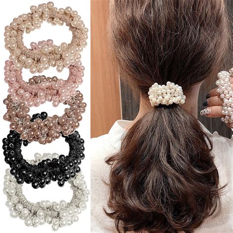 Amazon.com : Pearl Hair Ties Ties Elastic Hair Bands Rhinestone ...