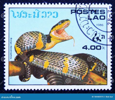 Postage Stamp Laos, 1986, Mangrove Snake, Boiga Dendrophila Editorial ...