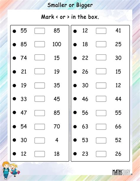 Smaller or Bigger number - Math Worksheets - MathsDiary.com