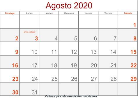 Agosto 2020 Calendario En 2020 Plantilla De Calendario Para Imprimir ...