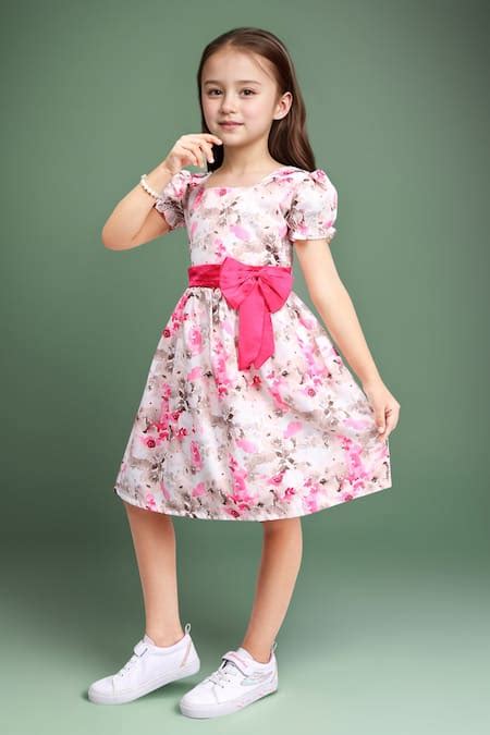 Buy Pink Cotton Bows Floral Print Sleeveless Dress For Girls by Petite ...