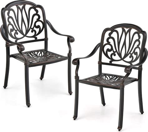 Amazon.com: Tangkula Set of 2 Cast Aluminum Patio Dining Chairs ...