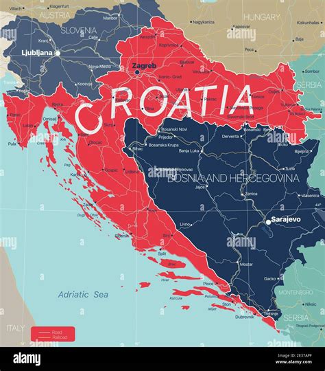 Croatia country detailed editable map with regions cities and towns, roads and railways ...