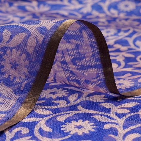 Buy Blue-White Color Printed Kota Silk Fabric 57087/1 | FFAB