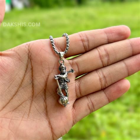Hanuman With Gada Locket With Silver Plated Chain – DAKSHIS