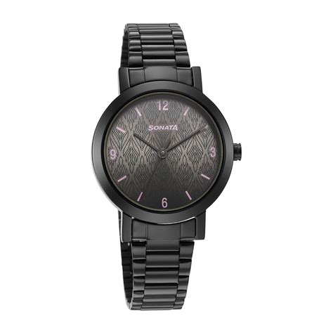 Sonata Essentials Quartz Analog Grey Dial Black Stainless Steel Strap ...