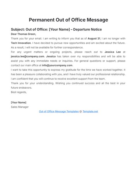 Free Out of Office Message Templates to Edit Online & Print