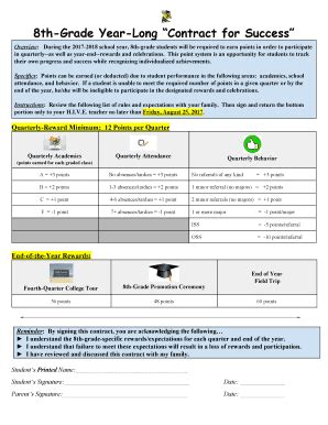 Fillable Online 8th-Grade Year-Long Contract for Success - Harvard CUSD ...