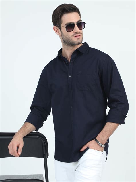 Navy Full Sleeve Plain Shirt – Smart Casual Wear | Urbaro – URBARO