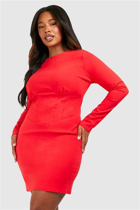 Plus Bengaline Corset Detail Mini Dress | boohoo UK