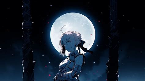 Wallpaper girl, warrior, sword, armor, moon, anime, art hd, picture, image