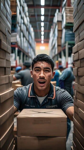 Young man working at a warehouse with boxes | Premium AI-generated image
