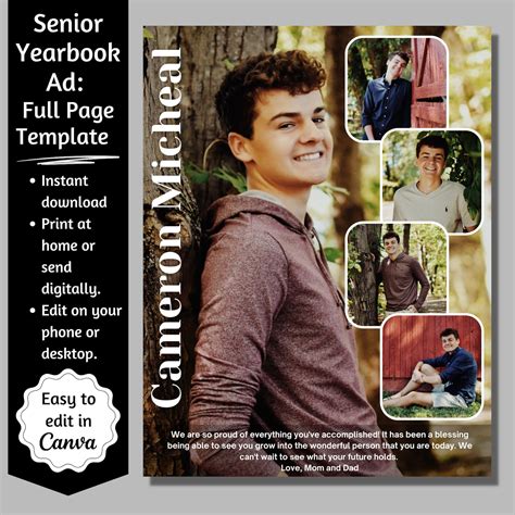 Full Page Senior Yearbook Ad, Editable Canva Template, High School ...