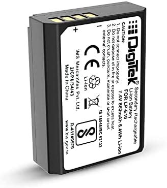 DIGITEK® (LP E10) Lithium-ion Rechargeable Battery for DSLR Camera, 7 ...