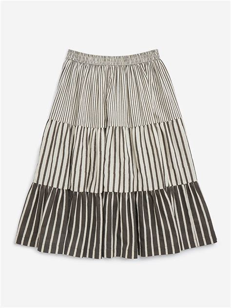 Buy Utsa Kids Off-White Striped High-Rise Cotton-Blend Skirt - (8-14yrs ...