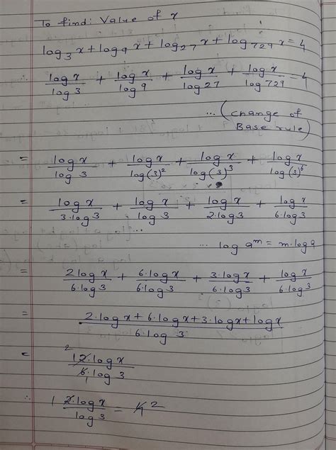 if log base 3 x + log base 9 x + log base 27 x + log base 729 x =4 then ...