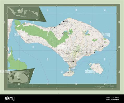 Bali, province of Indonesia. Open Street Map. Locations and names of ...