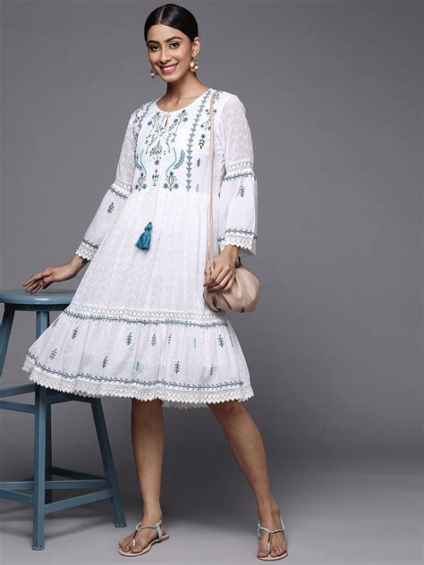 Indo Era White Embroidered A-Line Ethnic Dress – indoera