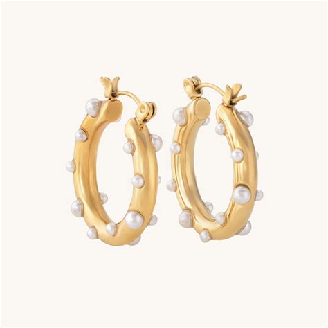 Buy Pearl Studded Hoop Earrings | Gold Plating – PALMONAS