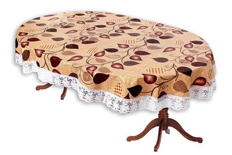Buy Plastic 4 Seater Table Cover Oval Shape Leaf Design with White ...