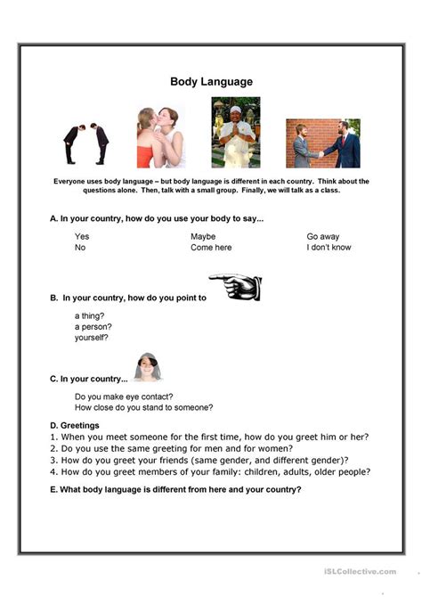 Body Language Worksheet 的图像结果