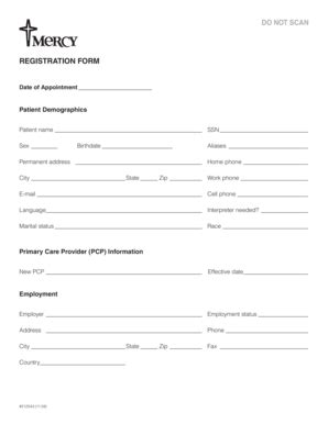 Fillable Online REGISTRATION FORM DO NOT SCAN - Mercy Fax Email Print ...