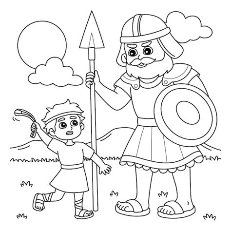 Christian David en Goliath kleurplaat voor kinderen | Premium Vector