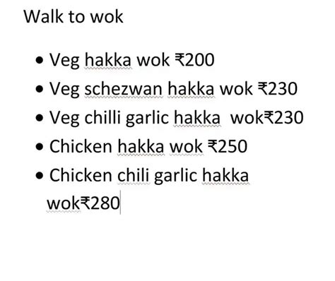 Menu of Walk To Wok, Viman Nagar, Pune