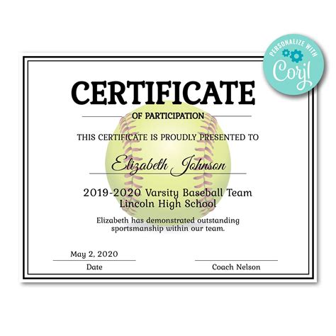 Free Printable Softball Certificates