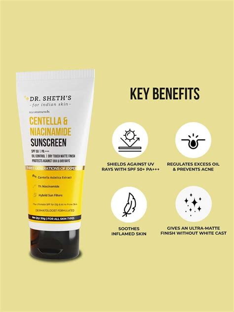 Dr. Sheth’s Sunscreen - SPF 50 PA+++ Centella & Niacinamide Oil & Acne ...