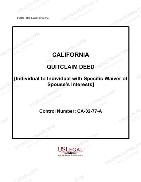 California Quitclaim Deed from Individual to Individual with Specific ...