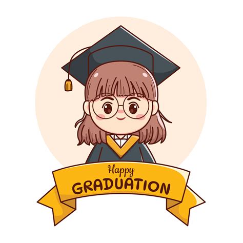 Banner or ribbon happy graduation girl with cap, gown and glasses cute ...