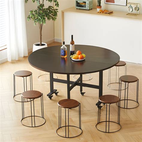 Modern Foldable Manufactured Wood Round Top Dining Table with Movable ...