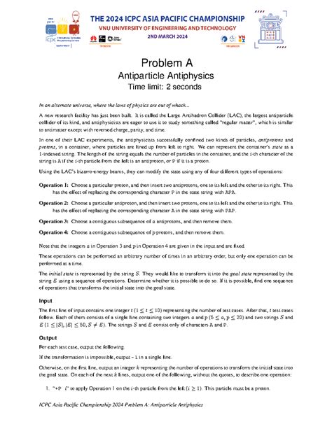 Problems - gdfgdf - Problem A Antiparticle Antiphysics Time limit: 2 ...