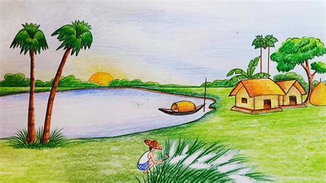 Easy Nature Scene Drawing Natural Scenery Drawing At Getdrawings (With images) | Easy scenery ...
