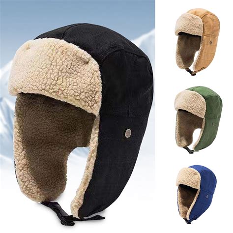 Fleece Hat Men Warm Winter Hats Hunting Hat with Ear Flaps for Outdoor ...