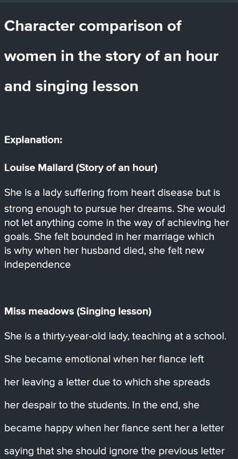 comparison the two characters of the singing lesson and the story of an ...