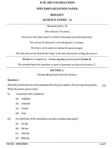 ICSE Biology Specimen Paper 2023: CISCE Class 10 Biology Sample Paper ...