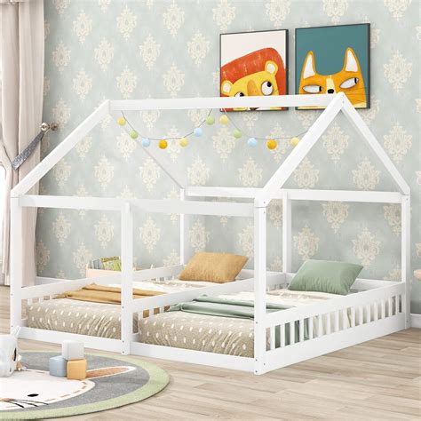 Amazon.com: P PURLOVE Double Twin Bed Frames for 2 Kids,Twin Size ...