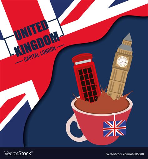 United kingdom travel postcard with tea cup Vector Image