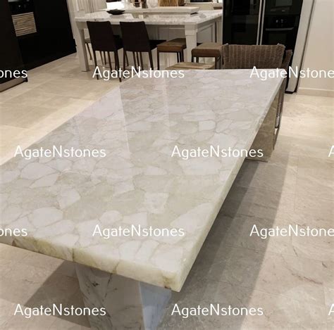 Handmade White Agate Dining Table: Quartz Center Table Slab - Etsy