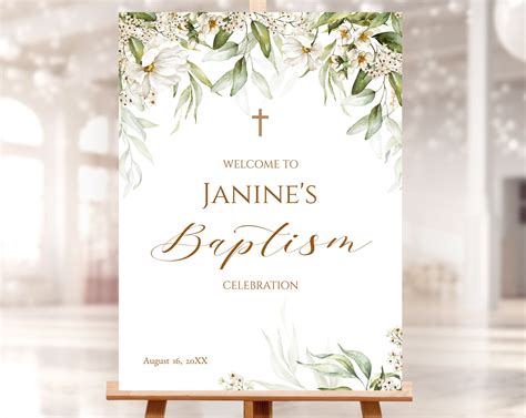 Editable Baptism Welcome Sign. Personalized Girl Christening Floral ...