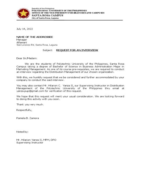 Image result for Interview Request Letter Sample