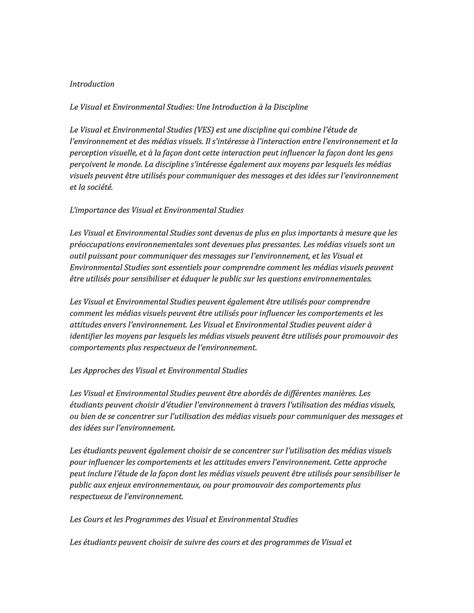 Visual and Environmental Studies Notes de cours - Introduction Le ...