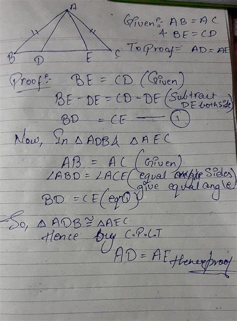 In an isosceles triangle ABC with AB=AC, D and E are points on BC such ...